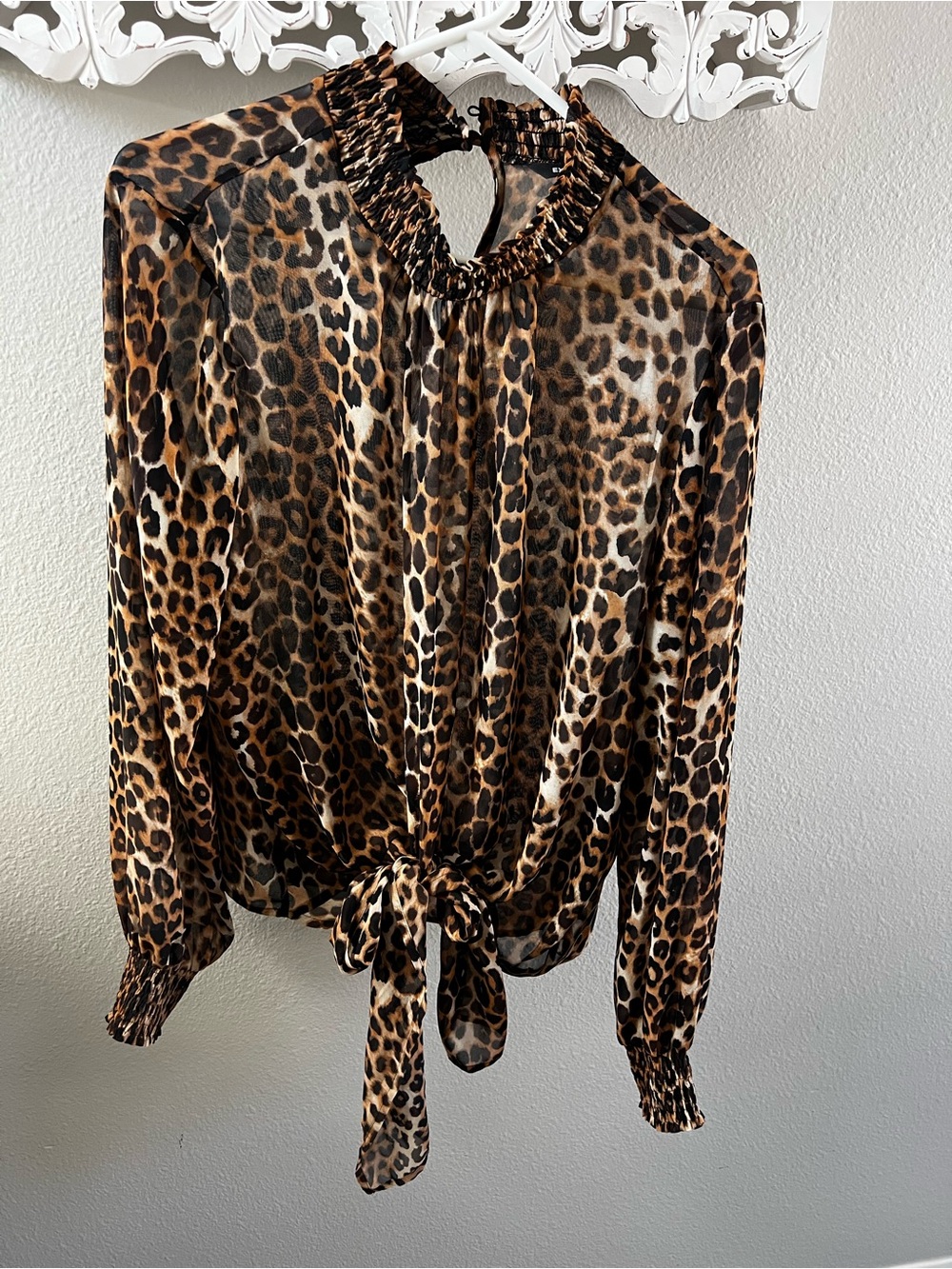 Express Leopard Print Tie-Front Blouse - Brown Black